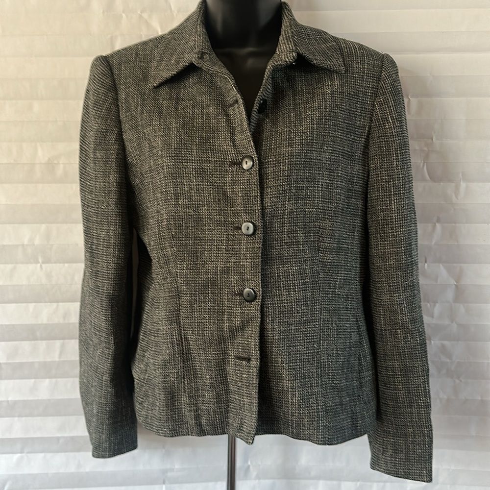 Jones New York Women’s Black White Tweed Blazer Size 10P Classic Career Jacket